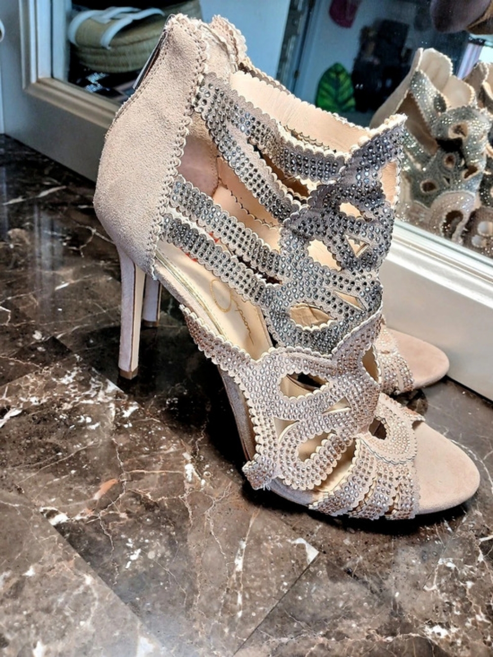 Jessica Simpson Embellished High Heel Sandals in Pink & Silver - Picture 2 of 15